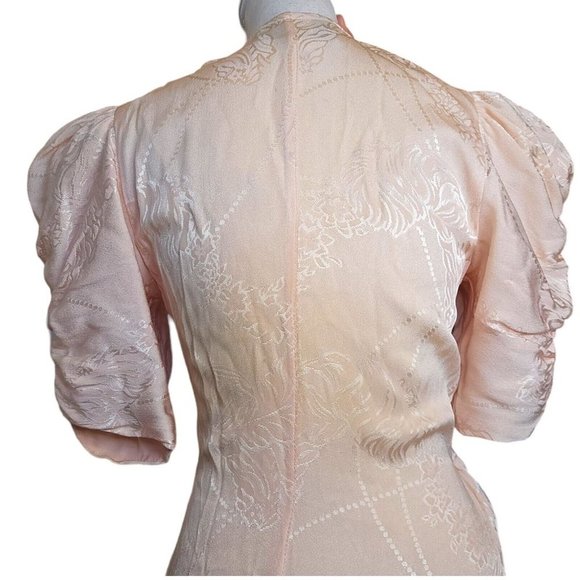 Vintage 80s Sz 4 Light Pink Floral Wrap Dress Gather Knee Length Puff Sleeve‎ - Picture 6 of 14